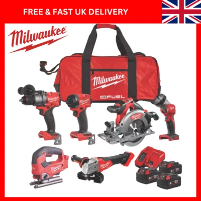 NEW MILWAUKEE M18FPP6D3-503B Drill, Driver, Saw, Jigsaw, Angle Grinder + Genuine - Image 1 of 4