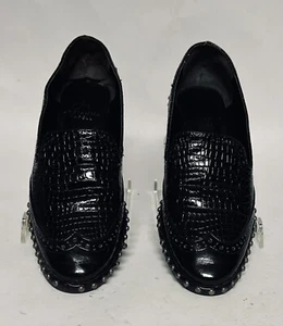 Adrianna Papell Shoes Size 6.5 M Black Leather Shinny Studded Slip On Heel Read - Picture 1 of 10