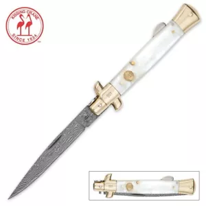 Kissing Crane Pearl & Damascus Stiletto Folding Knife FREE SHIPPING in USA - Picture 1 of 3