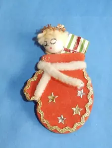 Vintage Japan Spun Cotton Angel in Mitten Clip 0n Package Decoration - Picture 1 of 4