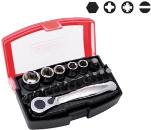 Set kit chiave a cricchetto 1/4 con 19 inserti e bussole bussola acciaio S2 - Foto 1 di 5