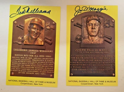 Rare TED WILLIAMS and Joe Di Maggio Signed HOF Postcards (Plaques) - Image 1 of 4