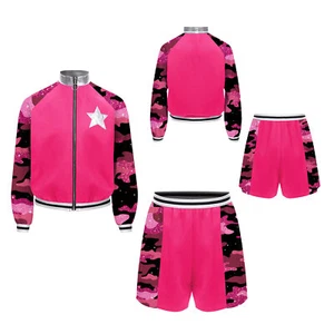 Kids Girls Sweatsuit Hip Hop Jacket And Shorts Full Zip Tracksuit Spring Active - Picture 1 of 55