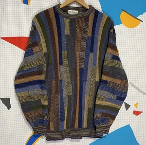 Vintage 90s 3d Knit Sweater Medium Norm Thompson Chunky Earth Neutral Tone - Bild 1 von 7
