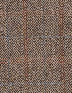 Harris Tweed Fabric brown herringbone orange blue check 74cm Wide x 1m Long - Picture 1 of 1