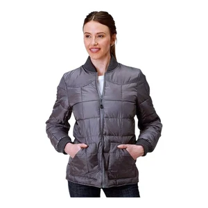 Roper Western Jacket Quilted Puffer Jacket Coat Insulated Full Zip Women XL Gray - Picture 1 of 21