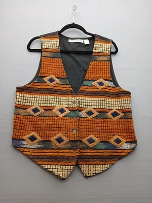 Vtg JANE ASHLEY Multicolor Tapestry SOUTHWESTERN  Vest Size L  Grannycore,tribal - Image 1 of 4
