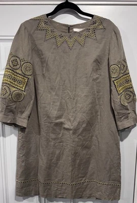 Vestido 3.1 Phillip Lim Bordado Lino Algodón Talla 10 Taupe Boho Túnica Cambio Foto 1 de 4