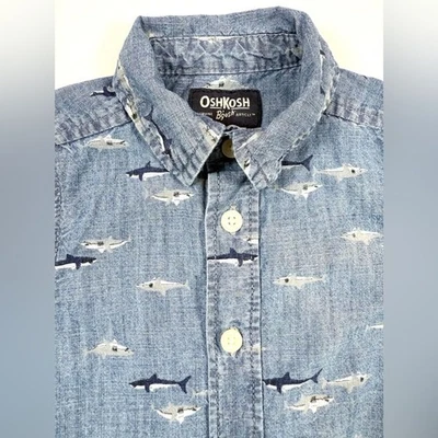 OSHKOSH B'GOSH Bebé Niño Estampado de Tiburón Cambray Náutico Con Botones Talla 12M Foto 1 de 4