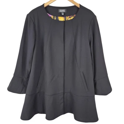 Chaqueta Abrigo Dennis Basso Negra Columpio Forrada Floral Para Mujer Talla Grande 24W Foto 1 de 4