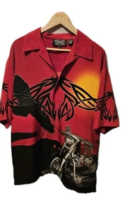 Libelle Hemd Herren XL Rot Biker Tribal Knopfleiste Kurzarm - Bild 1 von 5