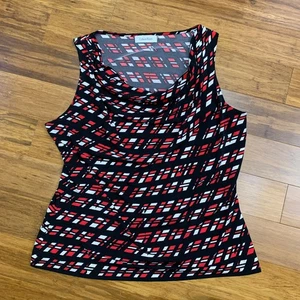 Calvin Klein Womens Tank Top XL Sleeveless Cowl Neck Red White Black Geometric - Picture 1 of 5