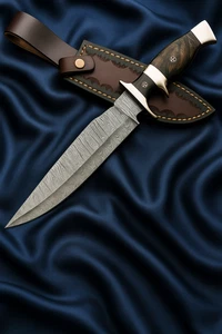 Jagdmesser Damaststahl Handgeschmiedete Damast Bowie messer mit Lederscheide EDC - Picture 1 of 4