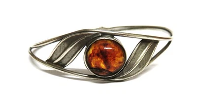 Vintage Designer 800 Silber Armreif mit Bernstein-Cabochon - Krakau/ Polen - Bild 1 von 4