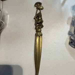 Vtg Dartmoor Pixie Brass Letter Opener Creepy Goblin Deerau England 8.75” - Picture 1 of 5