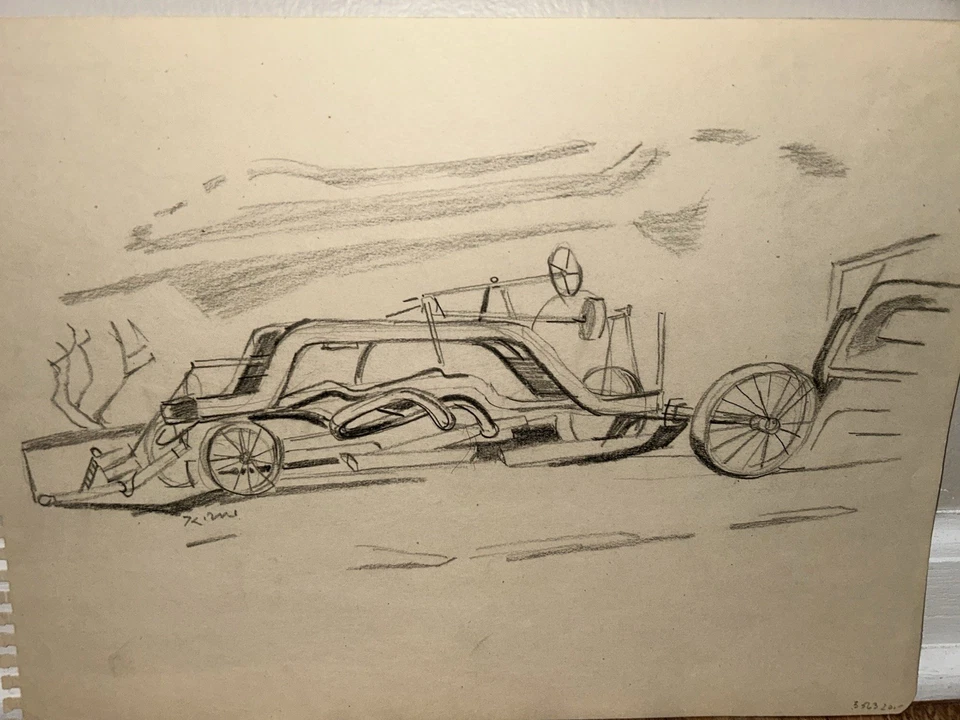 Karl Mattern Paisaje Mediados de Siglo Moderno Iowa Artista Coche de Carreras Carbón ¡Dibujo! Foto 1 de 4