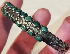VINTAGE ZUNI ARMBAND FETTIG GRÜN TÜRKIS KARINIERT STERLINGSILBER vafo - Bild 1 von 17