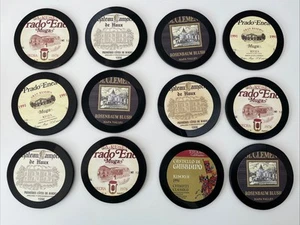 12 x Getränke Untersetzer Upcycling Weinflasche Etiketten & Vinyl Schallplatten Hausbar VERPACKT - Bild 1 von 7