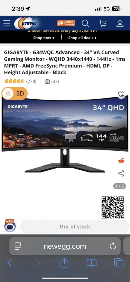 Monitor curvo ultra ancho para juegos Gigabyte G34WQC 34" 144Hz Foto 1 de 2