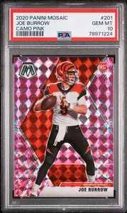 2020 Panini Mosaic Joe Burrow #201 PSA 10 ROOKIE MIMETICO ROSA PRIZM RIFRATTORE CIN - Foto 1 di 2