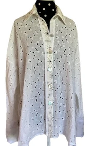 Catherine Bacon- Cotton Button Front Tunic-Floral Applique-O/S-Lagenlook - Picture 1 of 11