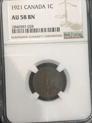 1921 Canadian One Small Cent Victorian Canada Copper 1C NGC AU58 BN - Image 1 of 4