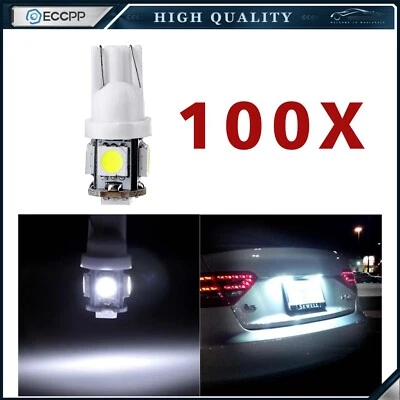 100X Blanco T10 5050 5 SMD Cuña LED Bombillas Coche Instrumento Medidor Tablero Luz Lámparas Foto 1 de 4
