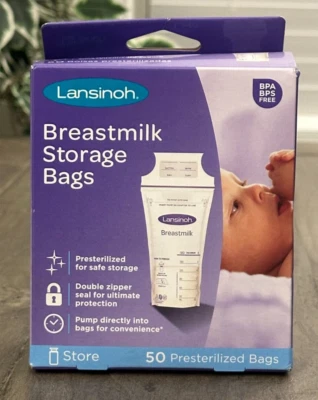 Bolsas de almacenamiento de leche materna Lansinoh presterilizadas paquete de 50 con doble cremallera Foto 1 de 4