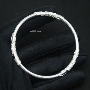 Pure 999 Fine Silver Bracelet Women‘s Filigree Leaf Closed Bangle 2.44inchDia - Picture 1 of 5