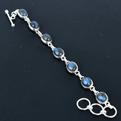 Bracciale In Labradorite In Argento Sterling 925 Gioiello Fatto A Mano Regalo - Immagine 1 di 4