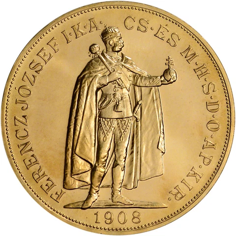 1908 Hungary Gold 100 Korona (.9802 oz) - AU/BU - Restrike Cover