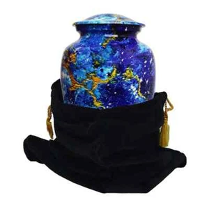 10" Blue Cremation Urn For Human Ashes Funeral Burial For Love Mom/Dad Home Urn - Picture 1 of 11