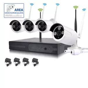 KIT VIDEOSORVEGLIANZA WIRELESS FULL HD IP 4 TELECAMERE 2 MPX WIFI DA REMOTO S... - Foto 1 di 5