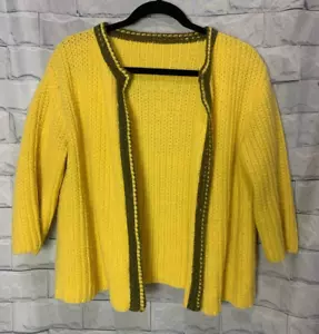 Handgefertigte Vintage gestrickte golden gelb offene Cardigan Damenpullover - Bild 1 von 8