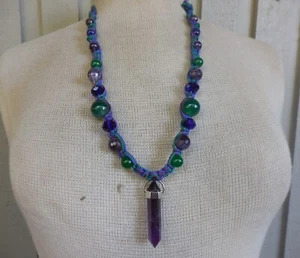 Amethyst Double Terminated Adjustable Hemp Necklace w/ Green Onyx Lapis Lazuli - Bild 1 von 8