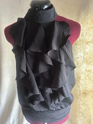 Blusa Mujer "TwentyOne" Talla S. Cuello en T Negro con Volantes - Hermosa. forrado Foto 1 de 4