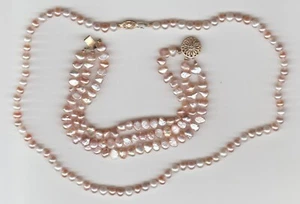 Runde Süßwasser Halskette rosa & weiß plus natürliches Armband - Bild 1 von 1