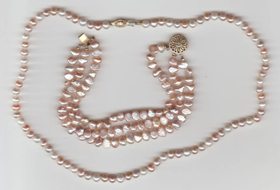 Round Fresh Water Pink & White Necklace Plus Natural Bracelet - Image 1 of 1
