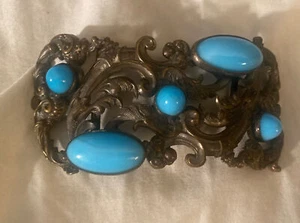 Antique Victorian Deco Czech Blue Glass Sash Buckle - Picture 1 of 3