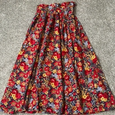 Falda Vintage Laura Ashley Algodón y Lana Rojo Profundo Floral Cintura Alta Línea A Talla 9 Foto 1 de 4