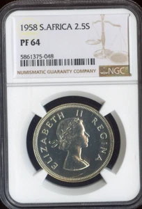 Sudáfrica 1958 plata 2-1/2 chelines calidad NGC PF64 - 985 acuñado - Imagen 1 de 2