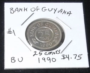 BRILLIANT UNCIRCULATED ~ 1990 Guyana 25 Cents - Picture 1 of 2