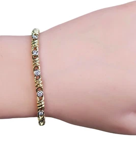 Fancy Link 18k Yellow and White gold Two Tone Bracelet with Bezel Set Diamonds - Picture 1 of 6