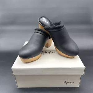 Style & Co Women's Tooma Slide Faux Black Lined Clog Heeled Mules SZ 7.5 M NIB - Picture 1 of 7
