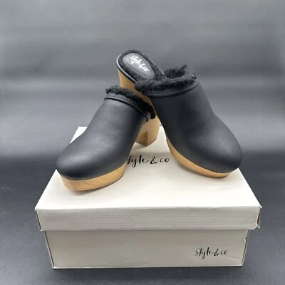 Style & Co Women's Tooma Slide Faux  Black Lined Clog Heeled Mules SZ 7.5 M NIB - Image 1 of 4