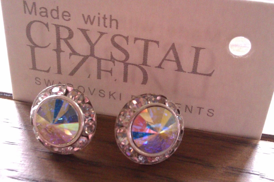 Genuine Swarovski Elements 13mm AB Crystal Stud Earrings Gift Bag