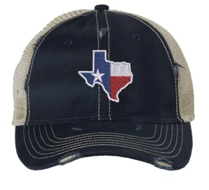 Texas Distressed Trucker Hat – Embroidered State Flag, Mesh Strapback Cap - Picture 1 of 8