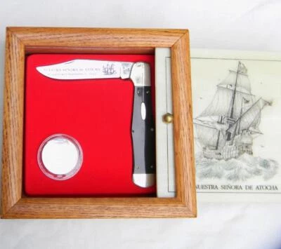 CASE XX USA 1988 commem Atocha galleon knife SN49, 1 OZT silver round, orig case - Image 1 of 4