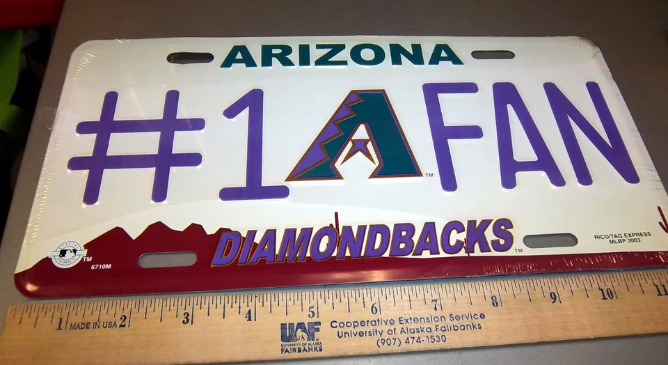 Arizona Diamondbacks #1 Fan MLB baseball metal embossed license plate, NEW - Image 1 of 1