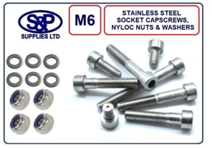 M6 STAINLESS SOCKET CAP WITH STAINLESS M6 NYLOC NUT & M6 WASHER ALL STAINLESS - Picture 1 of 2